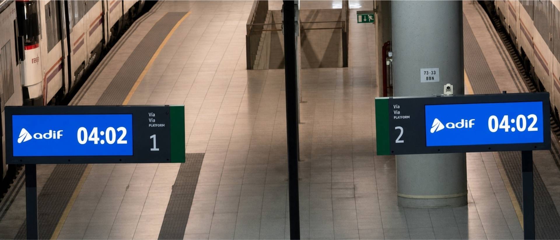 Teleindicadores Adif Full Color en vestíbulo de estación de alta velocidad instalados por Fixalia